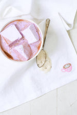 WHITE LINEN KITCHEN TOWEL (PINK CAFE LATTE EMBROIDERY)