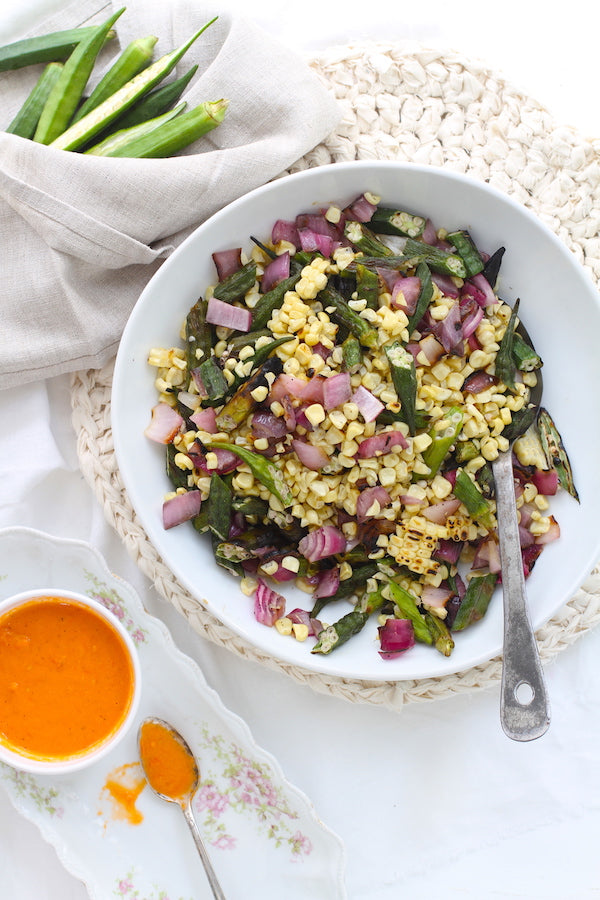 Charred Okra and Corn Salad