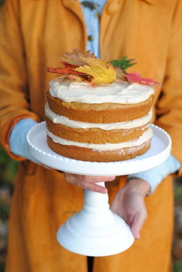 Salty Pumpkin Spice Cake with Caramel Cream Cheese Frosting