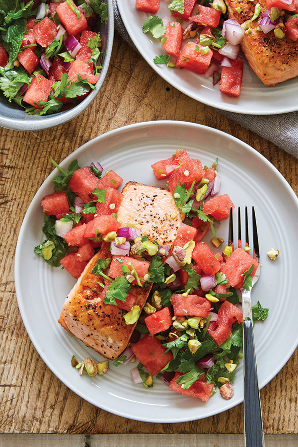 CRISPY SALMON AND WATERMELON SALSA