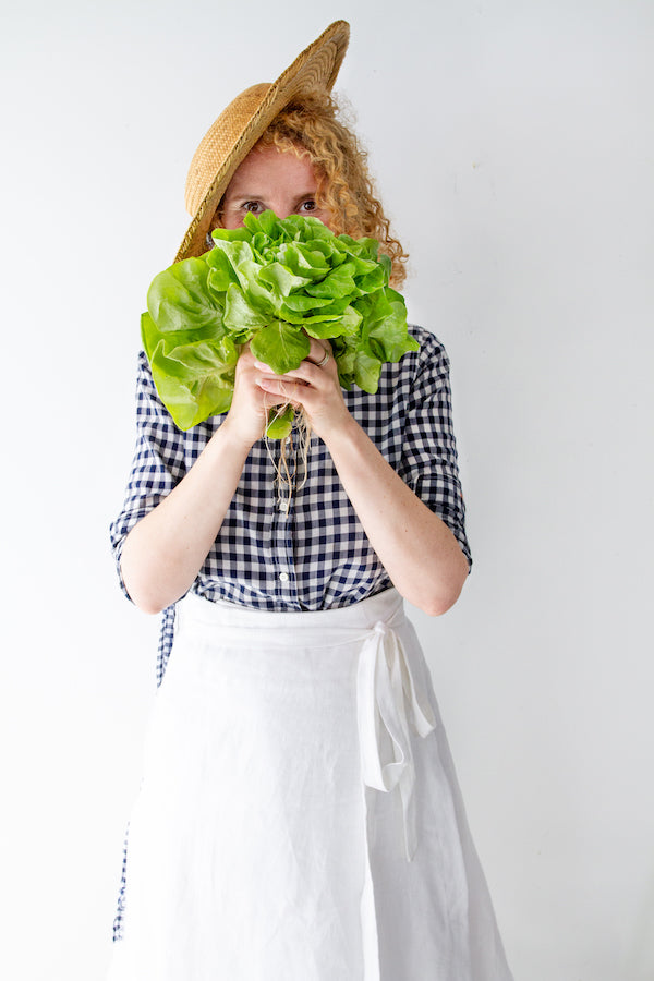 EVERYDAY BEAUTIFUL A-LINE APRON WRAP SKIRT IN WHITE LINEN