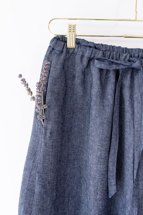 LINEN SPLIT SKIRT IN INDIGO CHAMBRAY (2 SIZES)