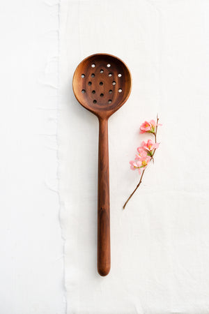 16" BLACK WALNUT WOOD COOKING SKIMMER/SLOTTED SPOON