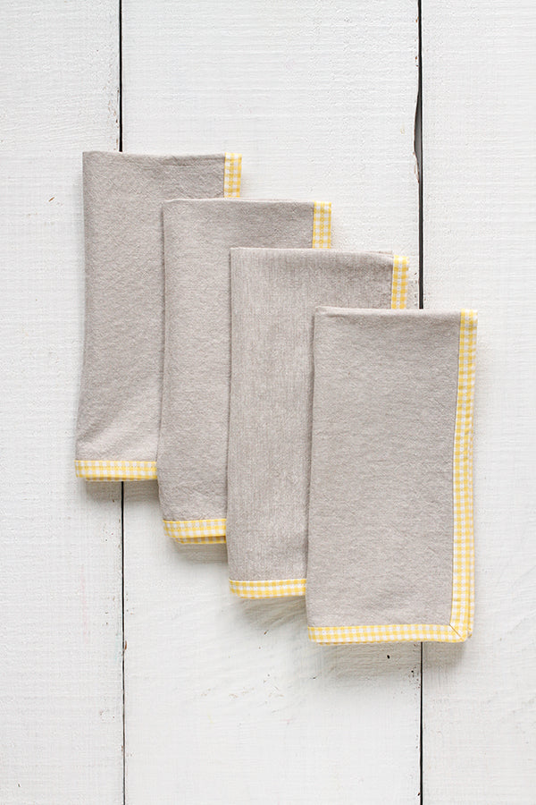 FRENCH PICNIC LINEN NAPKIN SET (YELLOW GINGHAM)