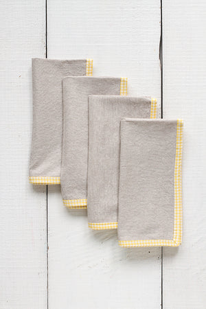 FRENCH PICNIC LINEN NAPKIN SET (YELLOW GINGHAM)