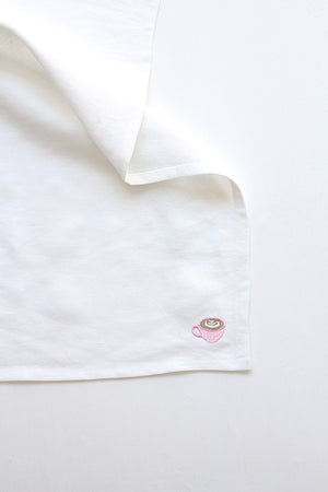 WHITE LINEN KITCHEN TOWEL (PINK CAFE LATTE EMBROIDERY)