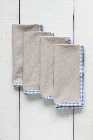 FRENCH PICNIC LINEN NAPKIN SET (BLUE GINGHAM)