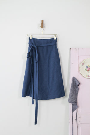 EVERYDAY BEAUTIFUL A-LINE APRON WRAP SKIRT IN FRENCH BLUE LINEN