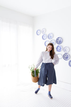 LINEN SPLIT SKIRT IN INDIGO CHAMBRAY (2 SIZES)