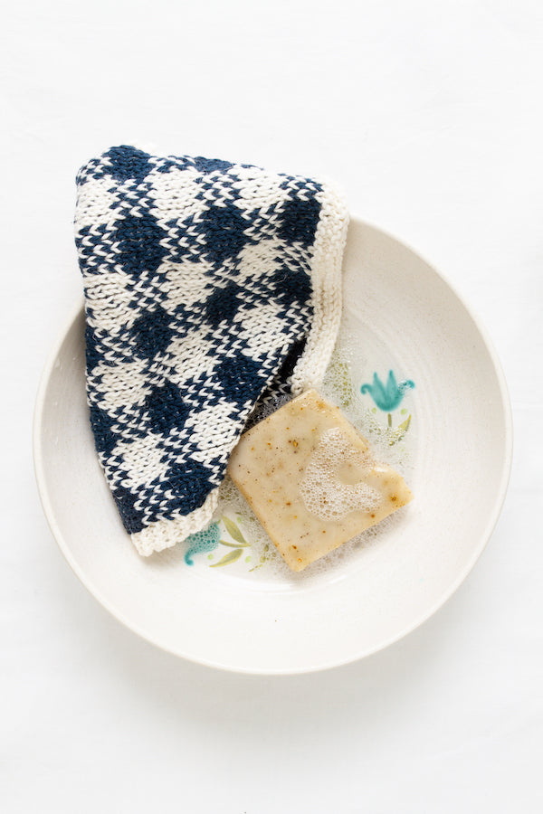 GINGHAM COTTON/LINEN HAND KNIT WASHCLOTHS (4 COLORS)