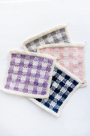 GINGHAM COTTON/LINEN HAND KNIT WASHCLOTHS (4 COLORS)