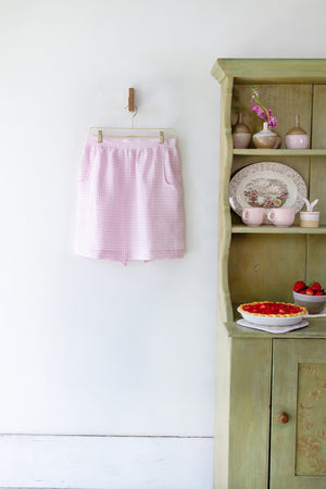 HOSTESS APRON IN LIGHT PINK GINGHAM LINEN