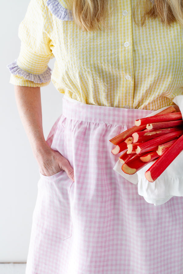 HOSTESS APRON IN LIGHT PINK GINGHAM LINEN