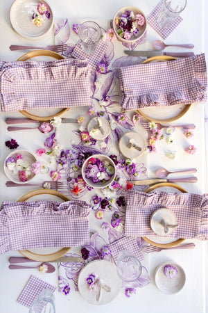 RUFFLED NAPKIN SET IN LAVENDER GINGHAM (SET OF 4)