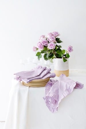 RUFFLED NAPKIN SET IN LAVENDER GINGHAM (SET OF 4)