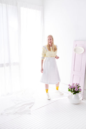 EVERYDAY BEAUTIFUL A-LINE APRON WRAP SKIRT IN WHITE LINEN